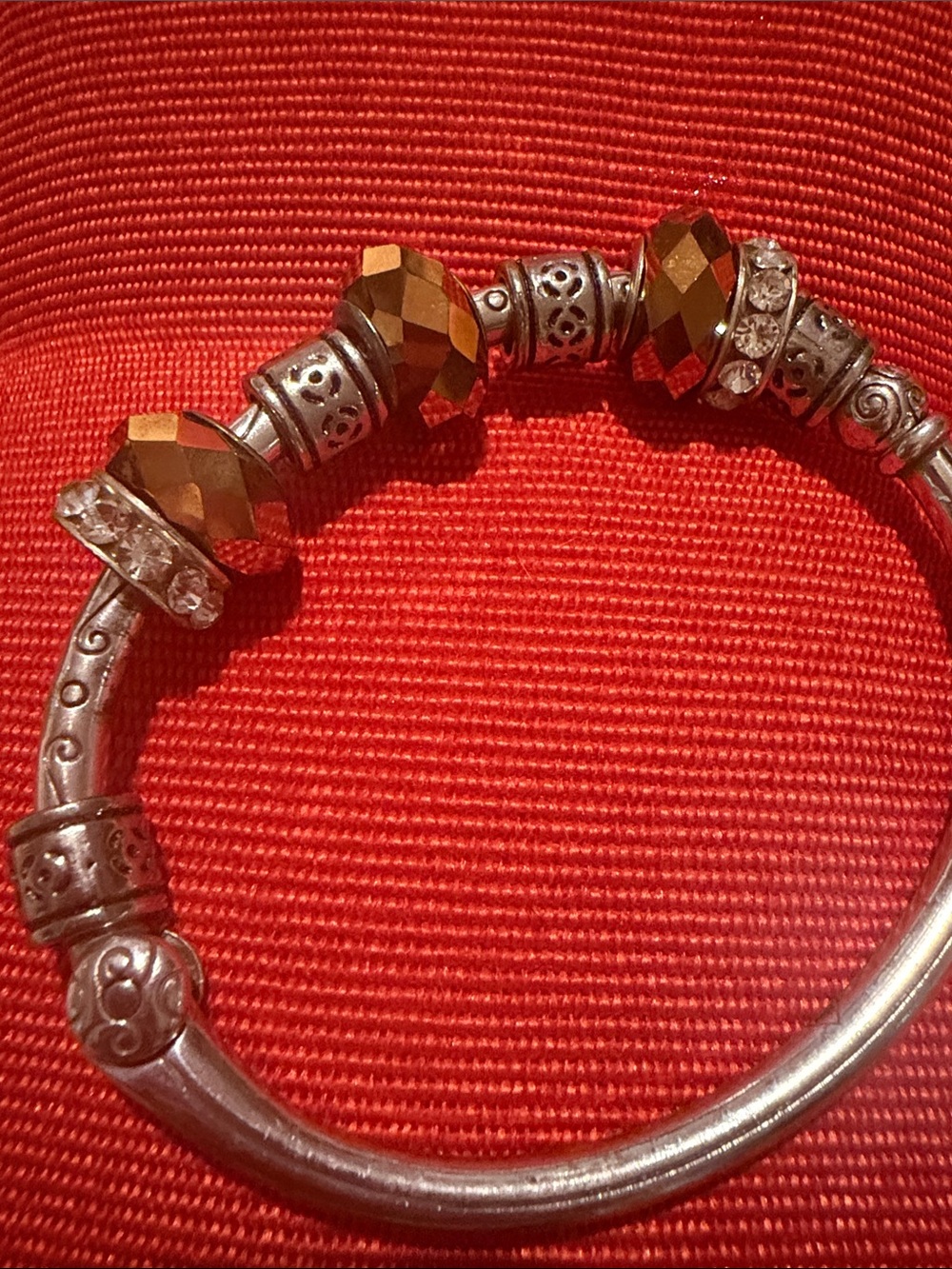 Brighton magnetic charm Bangle Bracelet w/Amber, silver & clear Crystal charms - Picture 3 of 4